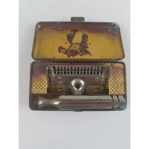 Rare Vintage Men's Travel Razor in Brass Case Ever-Ready All Metal Shaver 30s?